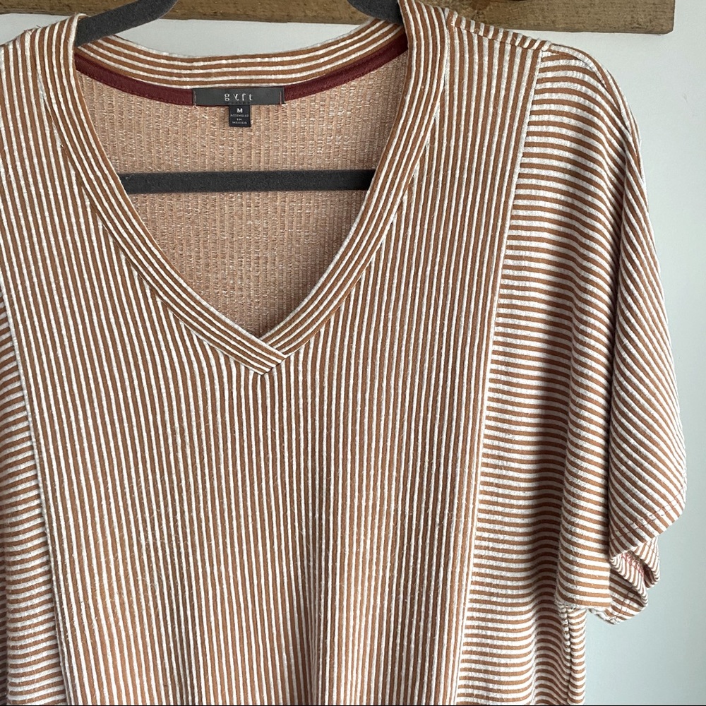NWOT Gyft Gold / Mustard Yellow & White Striped Tie Top